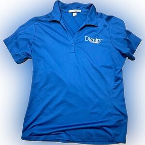 Dignity Memorial  Blue work medium ladies Polo Shirt GUC